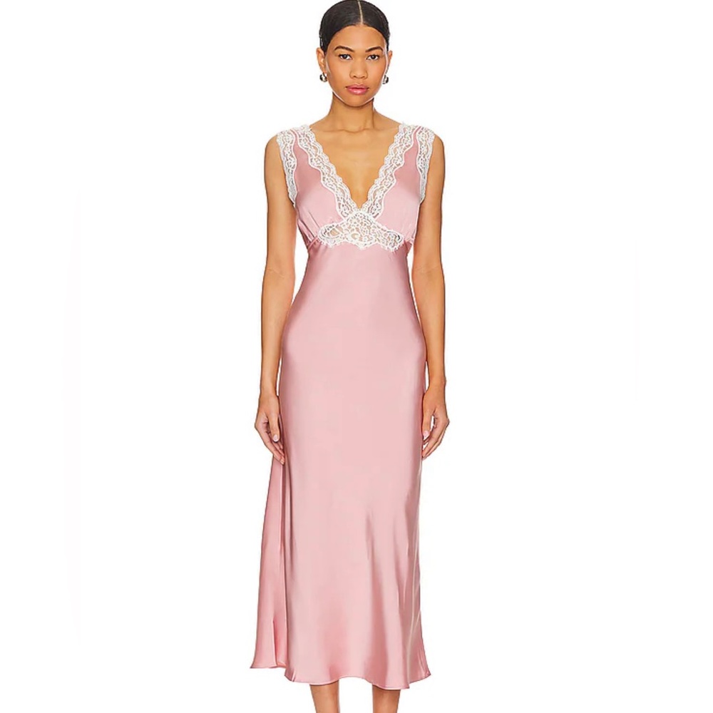 Elegant Pink Lace-Trimmed Midi Dress